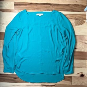 LOFT blouse green shirt tail hem